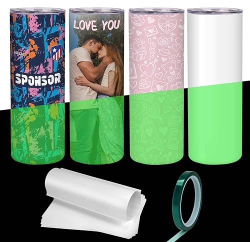 ShineMe 20oz Glow in the Dark Sublimation Tumblers, 4 Pack Stainless Steel Insulated Travel Mugs with Spill Proof Lids and Sublimation Shrink Wrap, Valentines' Day Gift