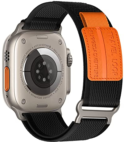 Trail Loop für Apple Watch Armband Ultra/2 49mm 46mm 45mm 44mm 42mm 40mm 41mm 38mm iWatch Armbänder Damen/Herren,Nylon Sport Klettverschluss Band für Apfelband SE/2nd Series 10 9 8 7 6 5 4 3,Leder L