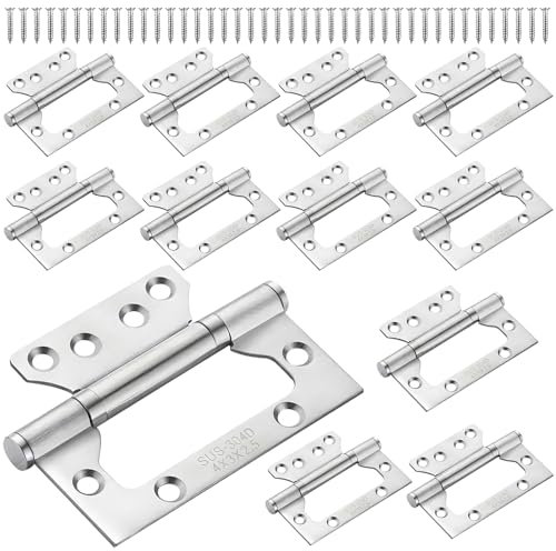 12 Pack Stainless Steel Door Hinge, 4 Inch Internal Door Hinge Polished Chrome Ball Bearing Hinges with Screws, Heavy Duty Small Flush Hinges for Cabinet Closet Furniture DIY (Silver)