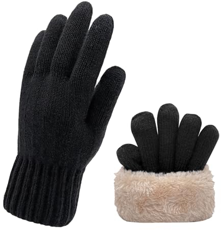 lifwimner Winter Gloves for Women Thermal Knitted Fleece Gloves Ladies Touch Screen Glove for Outdoor Running Texting (Black, One Size)