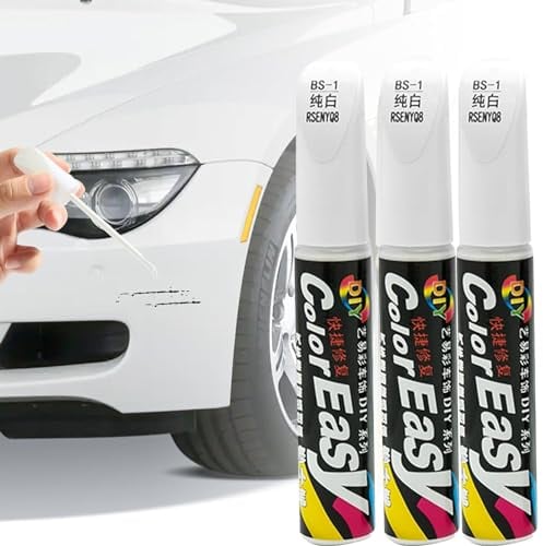 MHDUYEG 3 Stück Weiß Auto Lackstift Lack Reparaturstift Weiß Auto Lackstift Lackreparaturstift Autolack Kratzer Entfernen Lackstift Weiß Metallic Lackstift Glänzend 12 Ml Korrodiert Autos Nicht