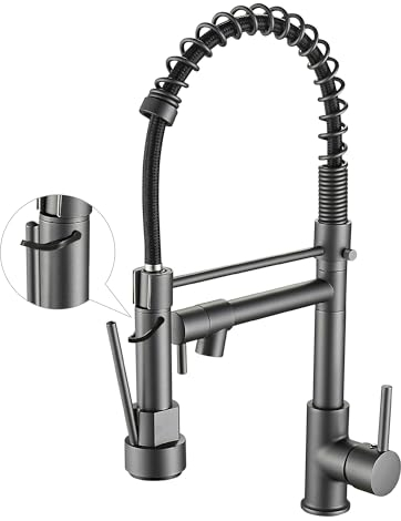 Grifo de cocina con rociador extraíble, arco alto, mango único, grifo para fregadero de cocina, color gris