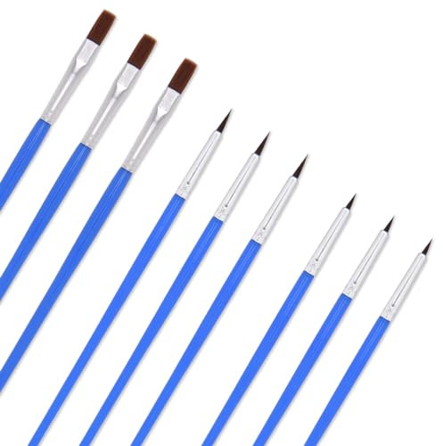 9 Pcs Small Fine Detail Paint Brush Set Thin Flat Acrylic Fine Tip Miniature Detail Tiny Paintbrushes Kit for Art Painting Watercolor Oil Model Face Nail Scale Line Drawing Blue