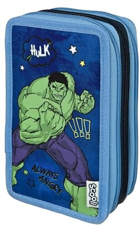Scooli - Tripledecker Schüleretui Avengers - Großes Schüleretui mit hochwertigen Stiften - praktisch und funktional - für die Schule und unterwegs - hochwertige Qualität - ab 6 Jahren