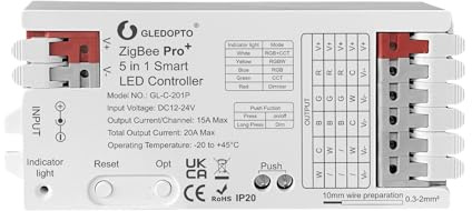 GLEDOPTO ZigBee3.0 Pro+ 5 in 1/3 in 1 LED Controller 20A Max RGBCCT/RGBW/RGB/CCT/Dimmer Alexa Homey Tuya Smart Life APP Control (5 in 1 Controller(GL-C-201P))