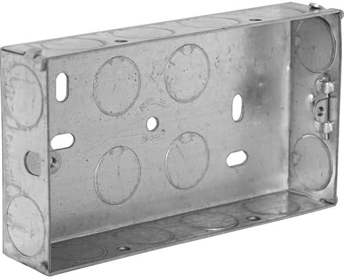 Generic 2 Gang Metal back box 35mm Metal Double Pattress Box 35mm, Back Box Double Mounting for Electrical Sockets 2 Gang Galvanised Steel Installation Boxes 35mm - 1 PACK