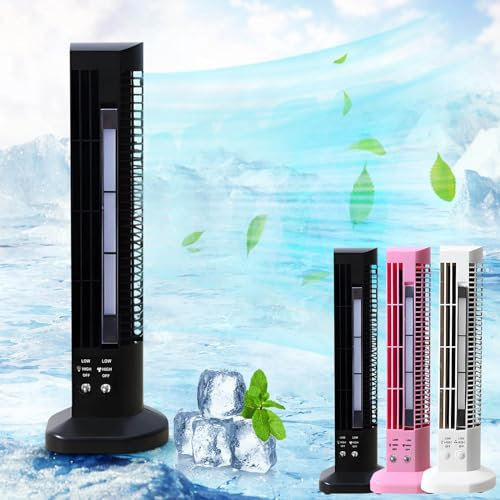 Mini Ventilador de Torre para Dormitorio, Ventilador Eléctrico de Torre Ventilador Led Sin Pala Mini Acondicionador Vertical 2 Engranajes para Ajustar para Oficinas en Casa y Dormitorios 30cm