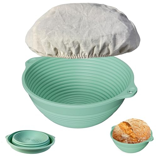 Silicone Bread Proofing Basket, 9 inches Sourdough Baking Bowl with liner Thick Foldable Reusable Handmade Bread Making Supplies for Bakers