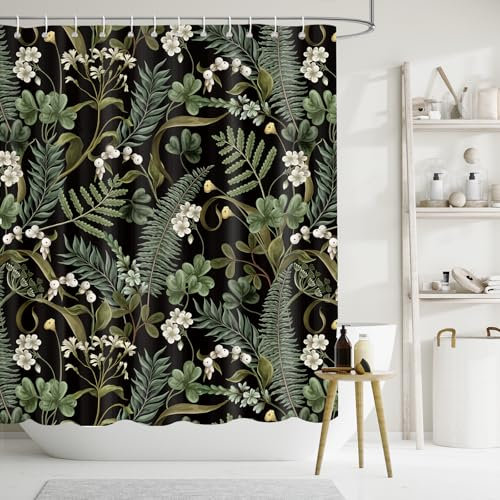 APROPHIC Rideau de Douche Sauge 180 x 180 cm Rideau Douche Plante Vert, Rideau Baignoire Fleurs Blanches Rideau de Salle de Bain étanche, Salle de Bain Decoration Boheme AVCE 12 Accrocher