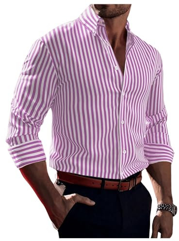 Floerns Camicia da uomo a maniche lunghe con colletto frontale con bottoni a righe, Rosa, S