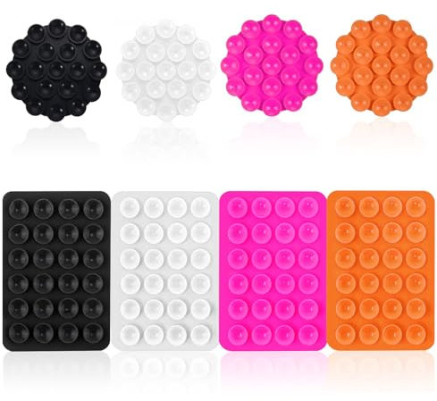 8 PCS Silicone Suction Phone Case Adhesive Mount, Mini Anti Slip Adhesive Suction Cup Mobile Phone Holder Accessory Phone Sticky Pad Grip (4 Color)