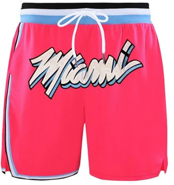 Miami Heat Short Basketball Homme Basket-Ball Fans Short Basketball Homme Miami Heat Short Miami Heat City Edition Short Sports avec Poche Rose S