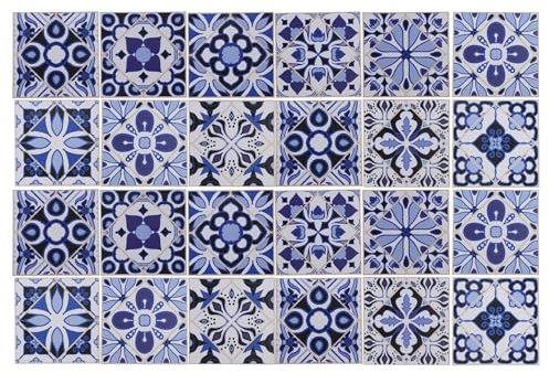CAPASTEC 24 Stück Fliesenaufkleber, PVC-Wandfliesenaufkleber, 10x10cm, Schwarz Blau
