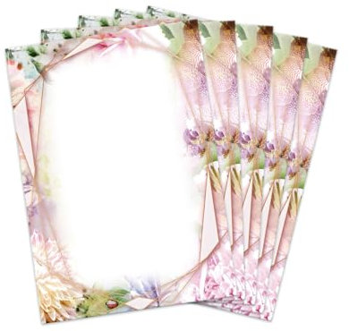 25 Briefbögen DIN A4, beidseitig per Hand beschriftbar und mit allen Druckern und Kopierern bedruckbar für Einladungen Briefpost Firmenpost Urkunden Zertifikate, Orchideen, geometrischer Rahmen