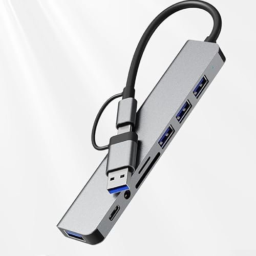 Hub USB 8 en 2 con múltiples puertos para ordenadores, tabletas y teléfonos inteligentes (plateado)