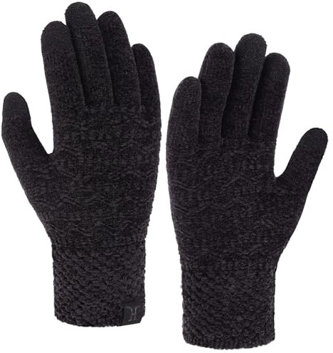 Bequemer Laden Touchscreen Handschuhe Damen Winter Warm Chenille Winterhandschuhe Strickhandschuhe mit Elastisch Manschette Frauen Geschenk, Schwarz