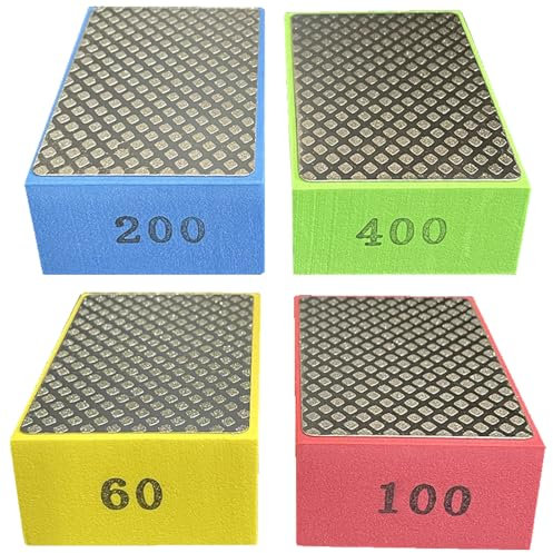 4 Pcs Sanding Block, Sandpaper Block, Diamond Sanding Pads, Porcelain Sanding Block, Tile Sanding Blocks Glass Polishing Kit, Tile Polishing Pad Diamond, Tile Polishing Pad, 60 100 200 400 Grit