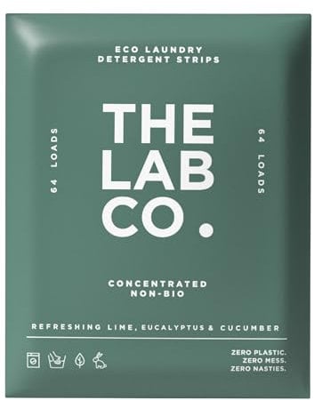 The Lab Co. Laundry Detergent Strips Sheets | Eco Ultra-Concentrated | Non-Bio for Sensitive Skin | Non-Toxic Fragrance | EDC-Free | Lab-Tested | Refreshing Lime Eucalptus Cucumber | 32 Loads