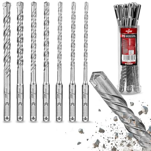 Iron Hand Germany SDS Plus - Juego de 7 brocas (5 mm, 6 mm, 6 mm, 8 mm, 8 mm, 10 mm, 12 mm, para hormigón armado, hormigón, mampostería, 4 cortes de metal duro, robusto, duradero