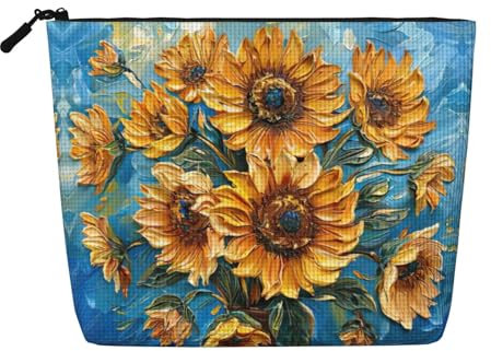 Bolsa de maquillaje con estampado de girasol y pintura al óleo, bolsa de aseo de viaje, bolsa de maquillaje de viaje, estuche organizador de maquillaje portátil para mujer, Black, Talla única