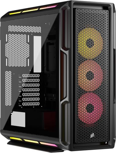 CORSAIR iCUE LINK 5000T LX RGB Mid-Tower ATX PC-Gehäuse – 3X Vorinstallierte LX120 RGB-Lüfter, Integriert Aurora RGB-Lichtstreifen, Geräumiges Interieur, iCUE LINK Inklusive Systemnabe – Schwarz