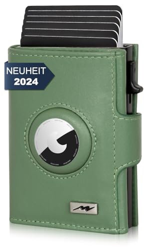 Marc Peter® Chicago Leder Push Air Slim Wallet - Airtag Geldbörse mit Münzfach - RFID Schutz kleines Mini Portmonee Leder Türkis