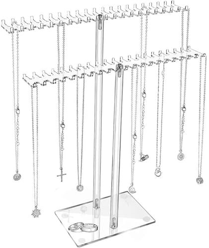 XSEXO Porta collane, porta gioielli in acrilico trasparente per collane, bracciali, anelli, orecchini (2 strati)