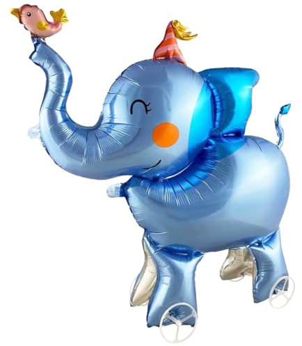 Elefant Folienballon XXL, Walking Elefant Ballon mit Rädern, 3D Tiere Luftballon Stehend, für Kinder Geburtstag Party Waldtiere Deko, Geschenk Mitgebsel Mädchen Junge, 1 Stück