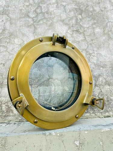 Antique 12 Brass Antique Canal Boat Porthole Door Window Round Glass Home Decor Porthole Mirror Wall Decoretive
