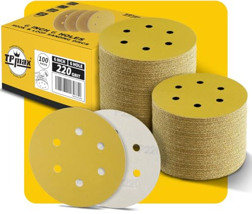 Disques Abrasifs Auto-agrippants 150mm 6 Trous - 100 Pièces, Grain 220, Disques Ponceuse Orbitales, Crochet et Boucle, Pour Meulage et Polissage du Bois et Métal