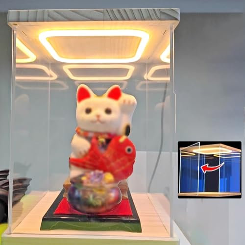 WhamtL Acryl Vitrine Beleuchtete Vitrine mit Tür, Durchsichtige Aufbewahrungsvitrine für Sammlerstücke, Schmuckbau Modellspielzeugpuppe Ordnungsständer aus Acryl(30x30x30cm(12x12x12in))