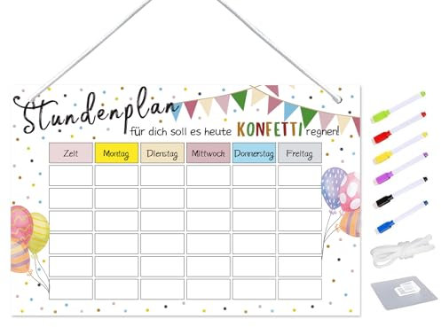 Wochenplaner Abwischbar Set, Stundenplan abwischbar 30 x 20 CM, Magnetischer Wochenplaner mit 6 Whiteboard-Stift und 1 Schlüsselband, Einschulungsgeschenk für Jungen Mädchen Schulkind