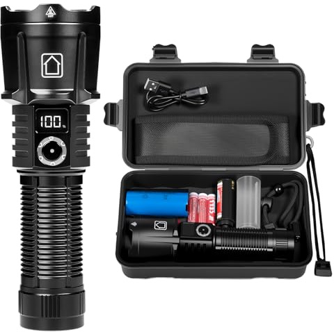 Carehabi Torcia LED Potente Professionale Torcia LED Ricaricabile XHP 160 con Batteria da 5000mAh Per Campeggio Trekking Emergenza