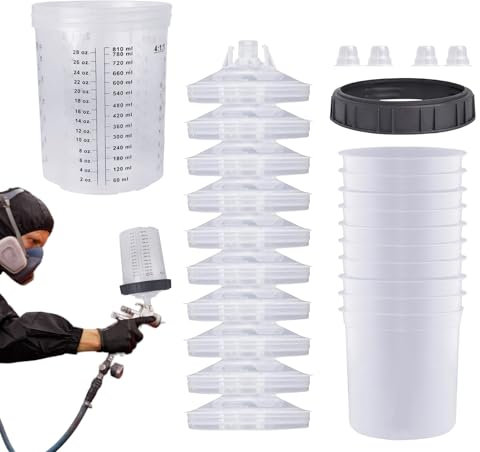 Lot de 10 tasses de mélange de peinture avec couvercles - Tasses de mélange automobile pour pulvérisation de voiture | Chasses de pulvérisation de peinture avec cotes de mesure, récipients M