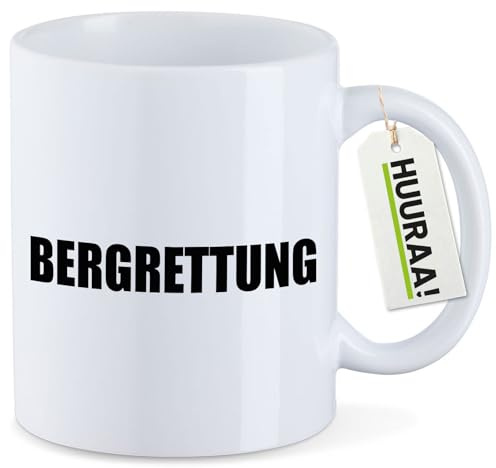 Huuraa Kaffeetasse Bergrettung Schriftzug Geschenk | Motivtasse 330ml Weiß Keramik Tasse mit Spruch Kaffeebecher Geschenkidee Becher mit Motiv