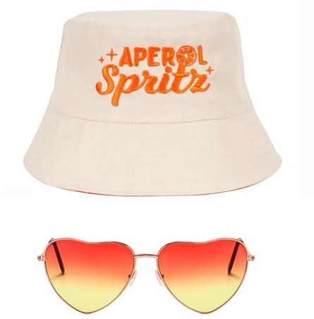 Harsever Aperol Hut, Aperol Accessoires Set Mit Damen Festivalhut HerzföRmigen Gläser, Passend Zur Karnevals Fischerhut Party (Stil A, F)