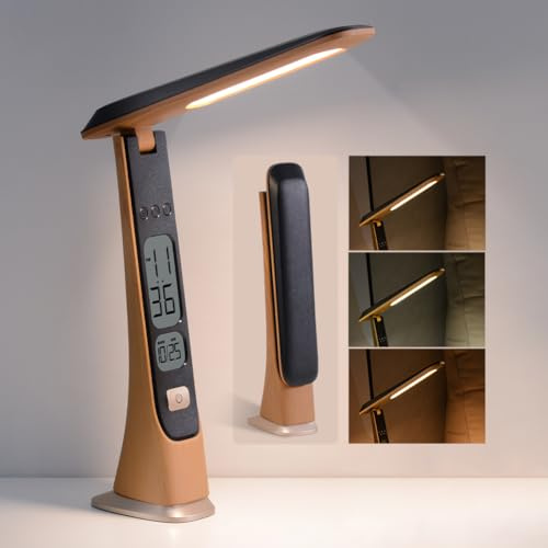 SMARTERIOR Rechargeable Desk Lamps, Cordless Table Lamp, Foldable Portable Desk Lamp - LED Battery Operated Lights with Stepless Brightness&Time Display for Office Lamp, Book Lights, College Dorm
