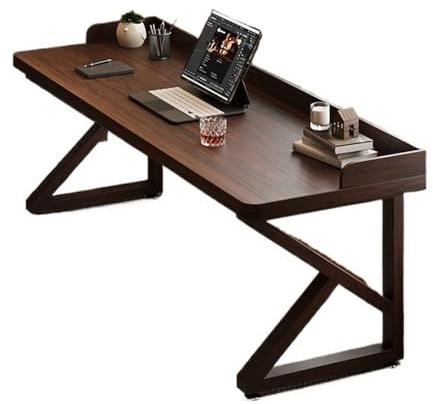 ZENGXJYCQINGJIANG Gaming Desk Modern Walnut Color Home Office Writing Desk with K-Shaped Legs, Spacious Minimalist Solid Wood Table Laptop(L)
