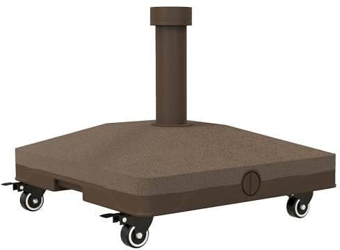 Outsunny Base para Sombrilla con Ruedas, 2,5 kg, Soporte de Parasol de HDPE, Pie para Sombrilla con Postes Ø22 mm a Ø38 mm, Rellenable de Arena 18 kg o Agua 16 kg, para Jardín, Patio, Terraza, Marrón