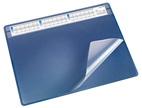 Läufer 47605 Durella Soft Schreibtischunterlage mit transparenter Auflage und Kalender, rutschfeste Schreibunterlage, Zubehör für Schreibtisch, 50 x 65 cm, blau