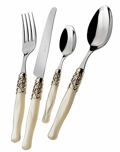 BUGATTI - Selene Servizio posate 24 pz. Colore Avorio/Madreperla - Ghiera dorata