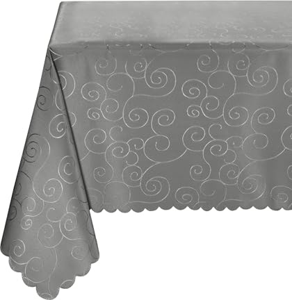BEAUTEX Damast Tischdecke Ornamente eckig 130x300 Dunkelgrau bügelfrei edel | fleckenabweisend, Lotuseffekt, formstabil, strapazierfähig, eleganter Glanz, hochwertige Tischwäsche für Alltag und Anlass