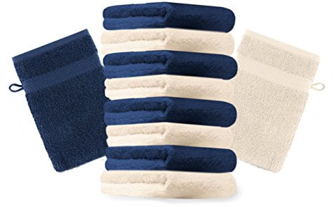 Betz 10 Stück Waschhandschuhe Premium 100% Baumwolle Waschlappen Set 16x21 cm Farbe dunkelblau und beige