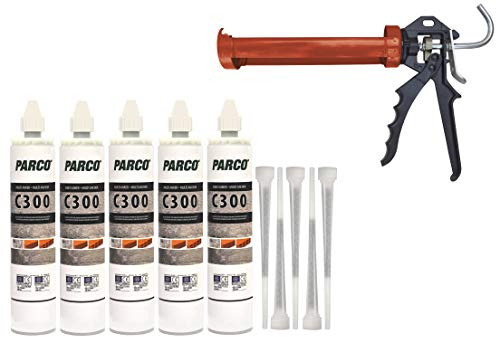 PARCO Mortero compuesto C300 con autorización de la UE, 5 cartuchos de 300 ml + pistola