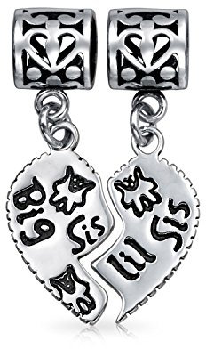 Bff Big Sis Little Sis Puzzle 2 Stück Split Heart Sisters Bead Charme Für Teen .925 Sterling Silber Fit Europäischen Armband