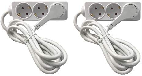 WeBaSo WSP2x-045400 Spar-Pack mit 2 Stück (!!) 3-Fach Steckdosenleiste mit extra flachem Schuko-Winkelstecker passt hinter Schränke, 1,5m Zuleitung
