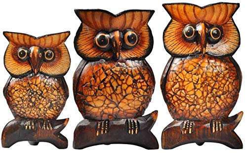 Kunsthandwerk Asien 1 Eule Juhu aus Albesia-Holz, Verschiedene Größen, Eulen-Figur aus Holz (ca. 15 cm)