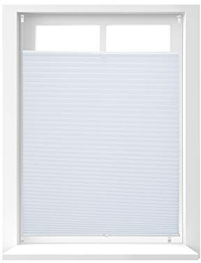 Relaxdays Plissee Rollo ohne Bohren, Klemmfix zum Kleben, Faltrollo lichtdurchlässig, Faltstore weiß, B x H: 90 x 130 cm