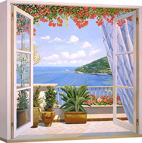 ART PRINT CAFE' – Quadro, trompe-l'oeil – Stampa su Tela - Andrea del Missier, Finestra sul mare – 70x70 cm