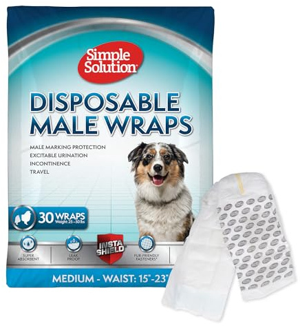 Simple Solution True Fit Disposable Dog Diapers for Male Dogs | Super Absorbent with Wetness Indicator | Medium | 30 Count